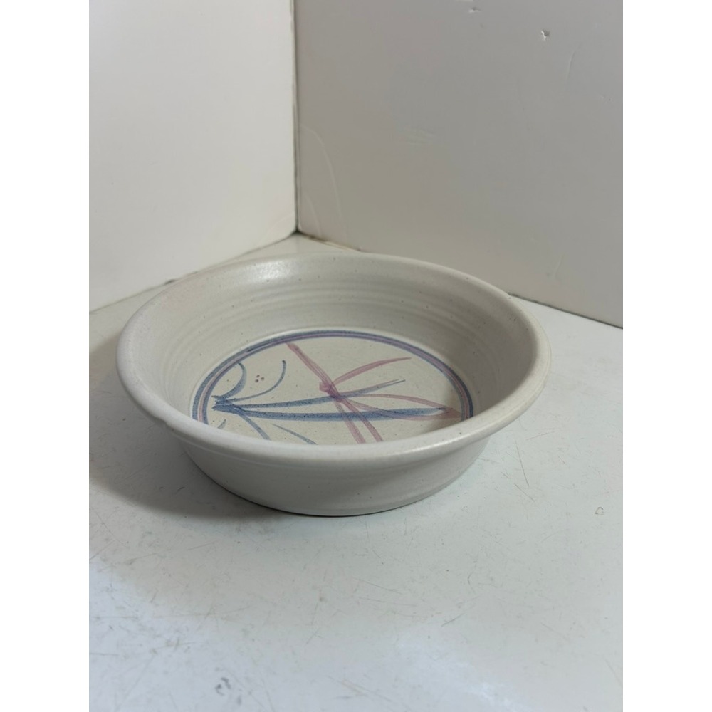 Studio Pottery Stoneware Bowl Floral Blue Pink Hand Thrown Artisan 8.5" - Picture 3 of 10